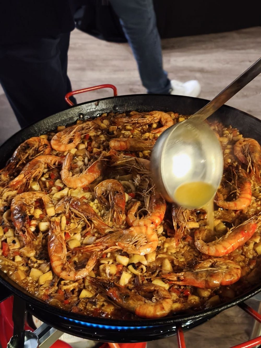 Authentic seafood paella prepared during the workshop